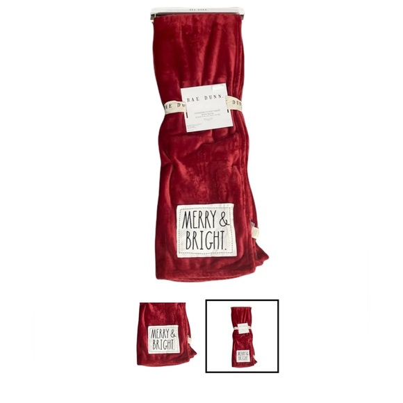 NWT‼️RARE‼️Rae Dunn Christmas/Red Merry & Bright Patch Plush Throw/Blanket 50x60 - Picture 2 of 5